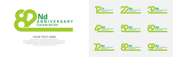 Anniversary logo set vector design, green color for celebration event