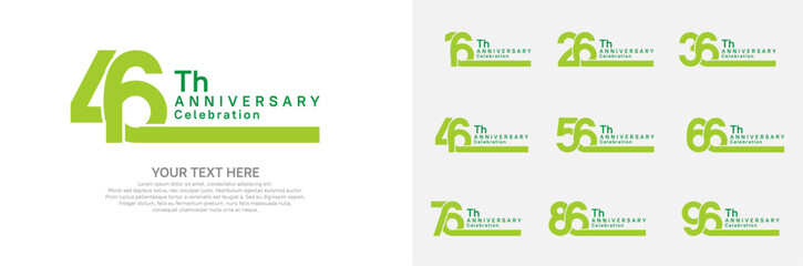 Anniversary logo set vector design, green color for celebration event