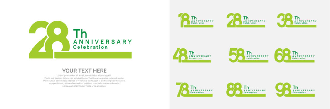 Anniversary logo set vector design, green color for celebration event