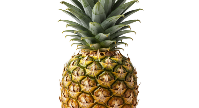 Fresh Pineapple Fruit With Green Leaves Close Up On Soft Yellow Background