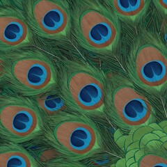Obraz premium Vibrant Peacock Feather Display: An close-up showcases a breathtaking display of peacock feathers, their intricate patterns and vivid colors creating a visual symphony of nature's beauty.