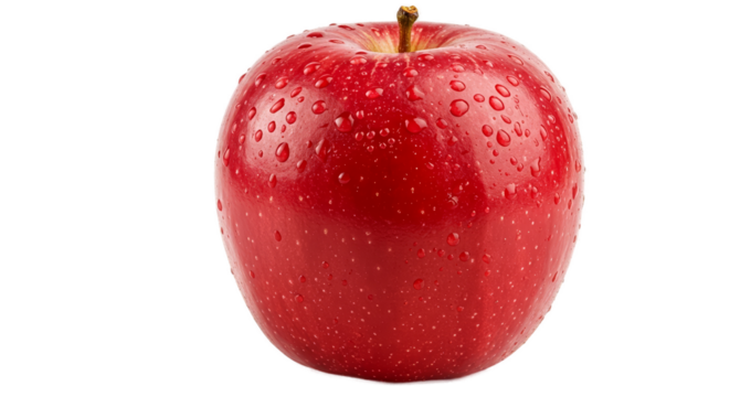 Fresh Red Apple with Water Droplets Isolated