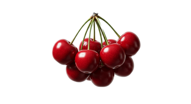 Fresh Red Cherries Bunch Water Drops Transparent Background Realistic Photo