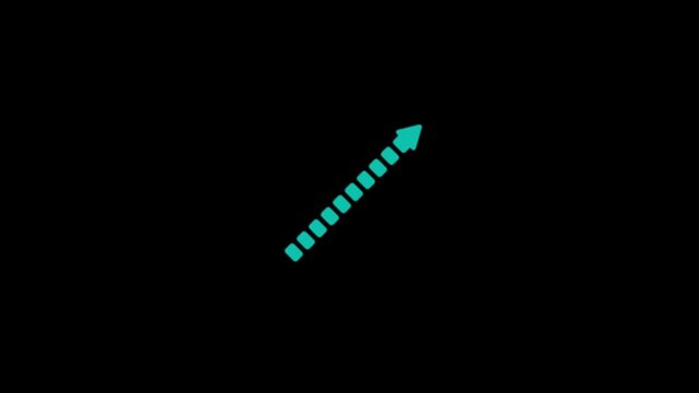 Abstract glowing colorful right up directional pointing symbol icon animation. Signal style and bouching slide arrow icon on a black background.