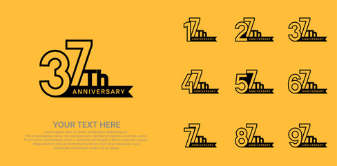 Anniversary logo set vector design, black color for celebration event