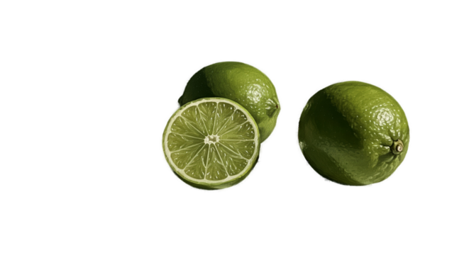 Fresh Ripe Limes With Water Droplets On Transparent Background Realistic Photo - Powered by Adobe