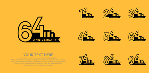 Anniversary logo set vector design, black color for celebration event