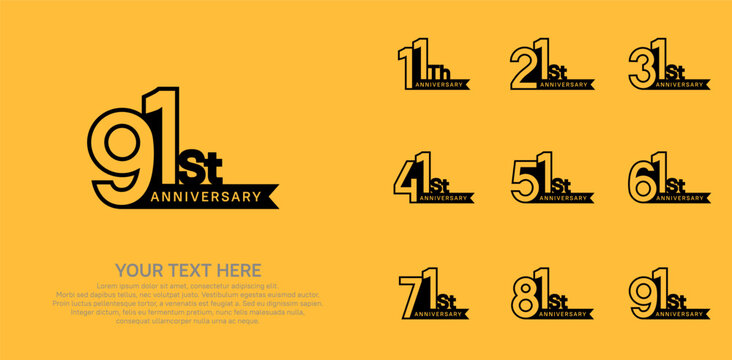 Anniversary logo set vector design, black color for celebration event