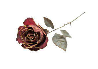 Withered rose with gold trim, lying horizontally
