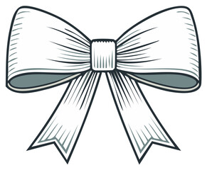 Elegant White Bow Illustration with Sketchy Lines and Shadow Detail