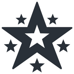 Dark gray star emblem with central white star and five orbiting stars