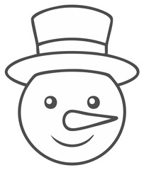 Simple Line Drawing Snowman Face with Top Hat and Carrot Nose