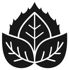 Stylized black silhouette of overlapping pointed leaves with prominent veins