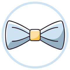 Light blue bow tie cartoon illustration inside a circle, depicting a cute formal wear accessory.