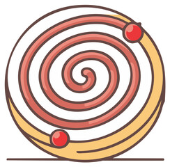 Colorful cartoon lollipop swirl illustration, with vibrant red cherry accents.
