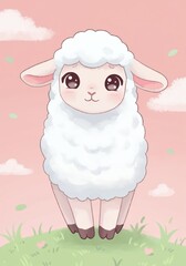 Naklejka premium Sweet Lamb: An endearing illustration of a fluffy, cute lamb.