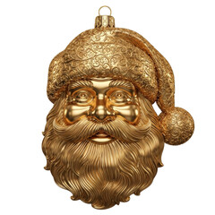 Obraz premium Ornate gold Santa Claus face Christmas ornament with intricate patterned beard and hat, sparkling with festive charm, isolated on black.