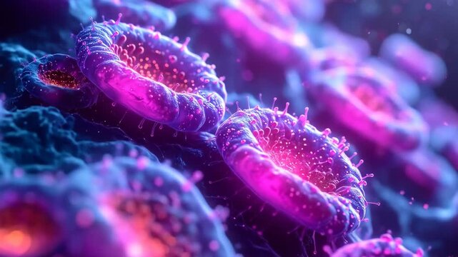 Vibrant Microscopic View of Blood Cells Flowing Through Capillaries.