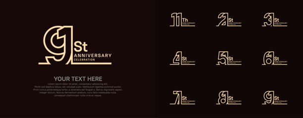 Anniversary logo set vector design, brown color for celebration event