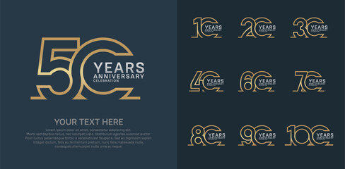 Anniversary logo set vector design, gold and silver color for celebration event