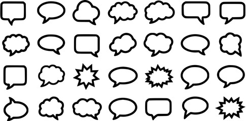 Fototapeta premium Collection of simple black line speech bubbles and chat icons.