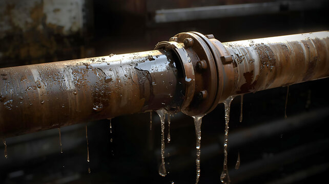 つなぎ目から水が漏れている水道管