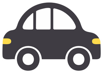 Stylized dark gray sedan with yellow headlights and black wheels