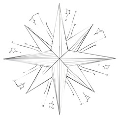 Obraz premium Stylized starburst compass rose design with small stars and radiating lines