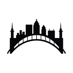 Obraz premium Silhouette of city skyline and bridge architecture