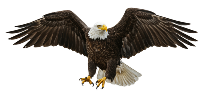Bald Eagle Flying Majestic Wings Spread In Golden Light Isolated PNG