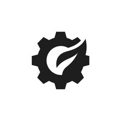 A stylized logo featuring a gear surrounding a flame-like, organic shape.