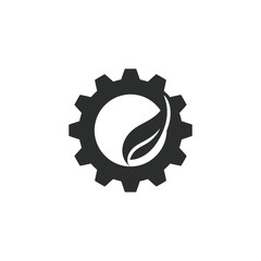 A stylized logo featuring a gear incorporating a leaf, symbolizing eco-friendly technology.