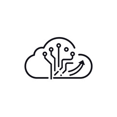 A simple black and white icon depicting cloud computing and data transfer.