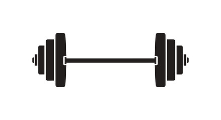 A stark black silhouette of a barbell with weight plates on each end representing strength training and fitness silhouette