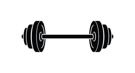 Simple black silhouette of a weightlifting barbell with multiple plates on each side representing strength training equipment