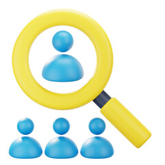 3D Rendering Person Profile Under Magnifying Glass Recruitment Job Search Concept