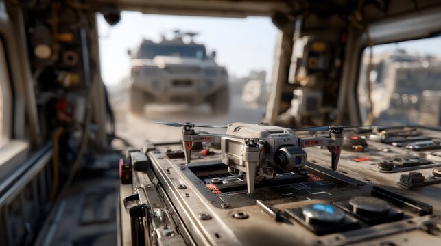 A military vehicle equipped with a clean automated drone docking station.