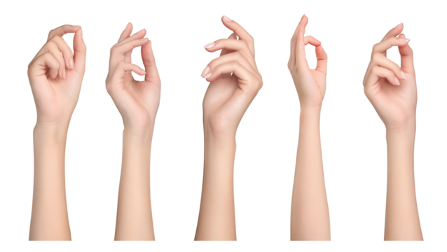 female hand pinching or holding isolated on white background