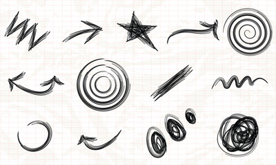 Scribble Sketch Elements Pack – Arrows, Circles, and Stars for Creative Collage and Scrapbook Designs