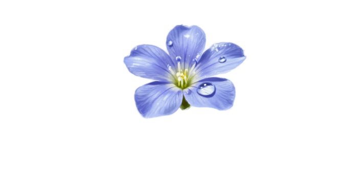 Blue Flax Flower With Water Droplets on Soft Blue Background Isolated