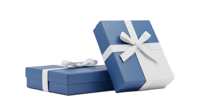 Blue Gift Boxes White Ribbons Isolated Festive Present 3D Render