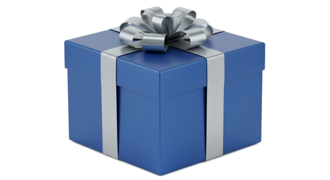 Blue Gift Box With Silver Ribbon On Blue Background