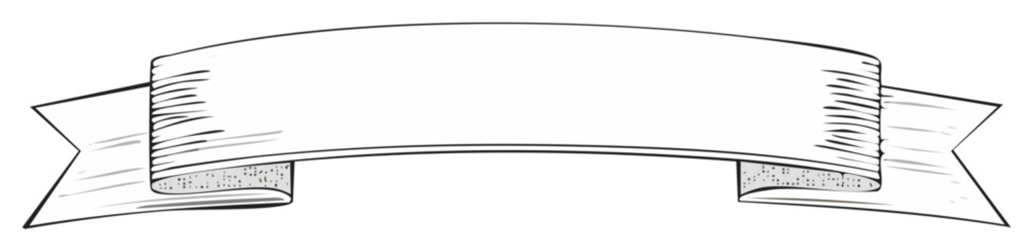 Blank banner with ribbon ends isolated in grayscale