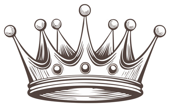 Elegant line art drawing of a royal crown with decorative elements, embodying power, nobility, and vintage charm