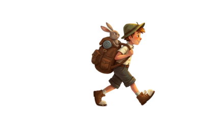 Boy Explorer With Bunny Backpack Adventure Warm Lighting