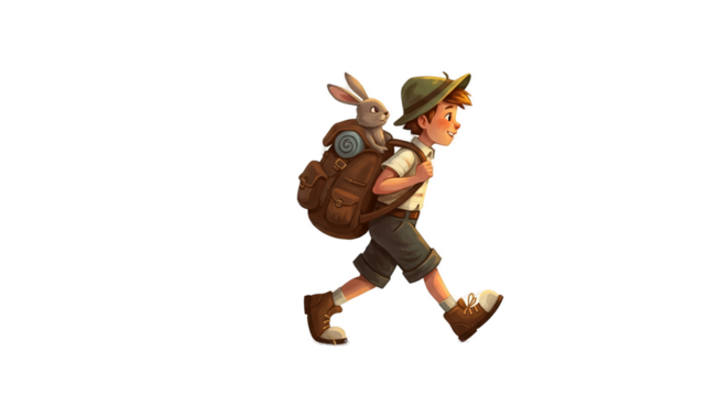 Boy Explorer With Bunny Backpack Adventure Warm Lighting