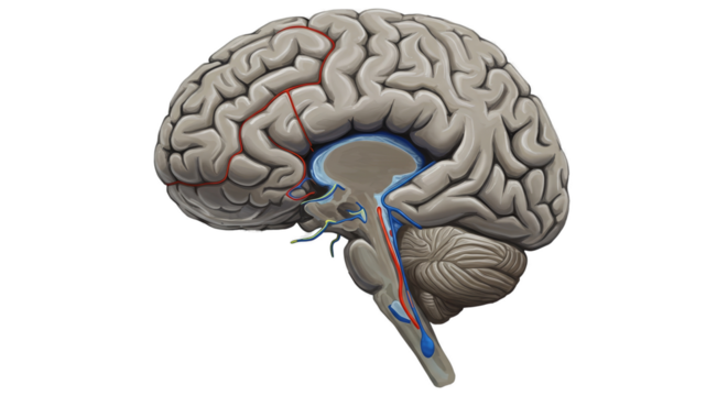 Brain Anatomy Medical Illustration Side View Cerebrum Cerebellum Detailed Structure