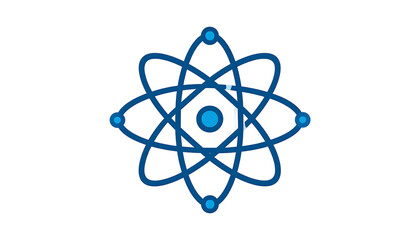 Intricate blue atomic structure with a white center on black, radiating lines and orbited points