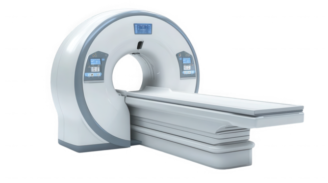 Computed tomography scanner isolated on transparent background for medical diagnosis