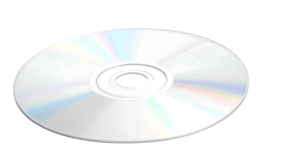 Round, shiny disc. Angular perspective, with rainbow sheen on its surface. Opaque center ring